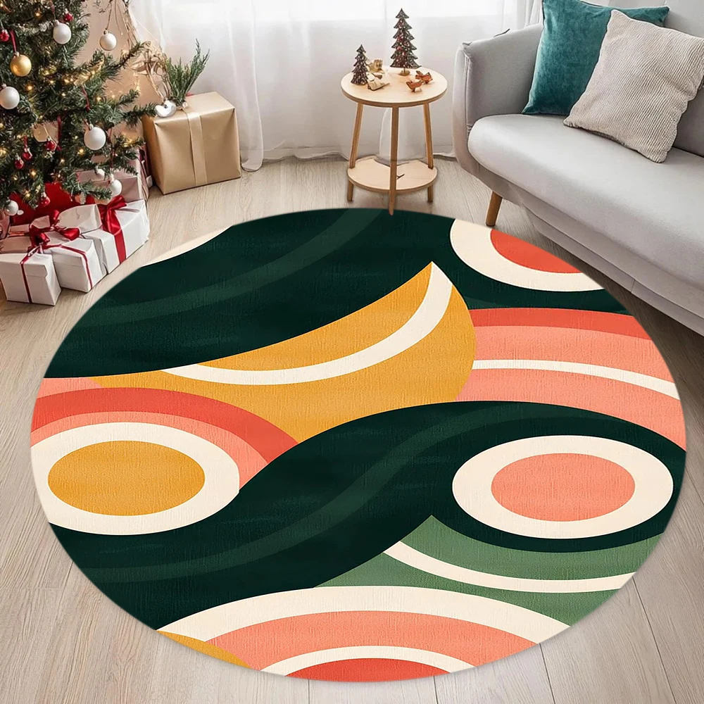 Mid Century Boho Round Rug Stylish Contemporary Abstract Round Rug Modern Minimalist Home Decor Washable