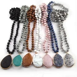 Fashion Bohemian Jewelry 8mm Stone Knotted Stone Drop Pendant Necklaces For Women Jewelry