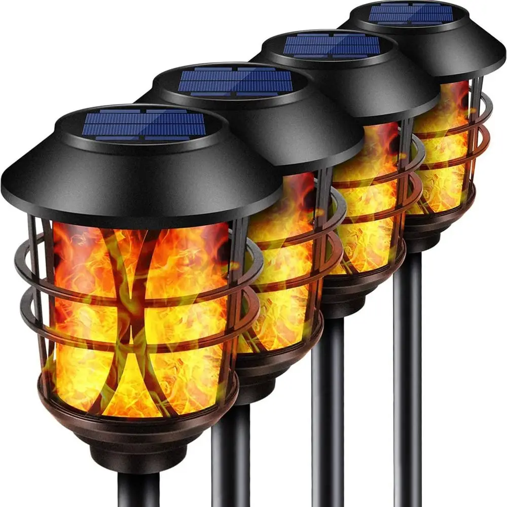 

Outdoor Lights Metal Licking Torches Waterproof Heavy Duty Landscaping Lighting Dusk to Dawn Auto On/Off Garden Patio Yard, 4 Pa