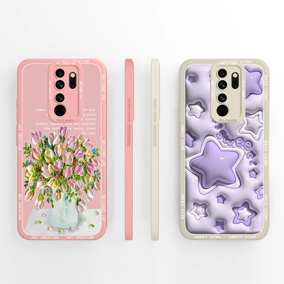 Phone Case For Redmi Note 8 Pro Pretty Lovely Flowers Stars Camera Protection Liquid Silicone Cover For RedmiNote8 8Pro Fundas