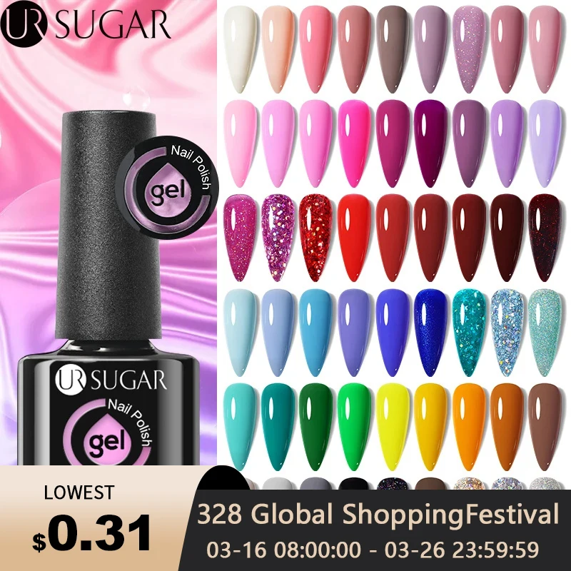 UR SUGAR 7ml Glass Bottle Color Gel Nail Polish Semi-permanent Soak Off UV LED Varnishes For Manicure Nails Art Nail Supplies