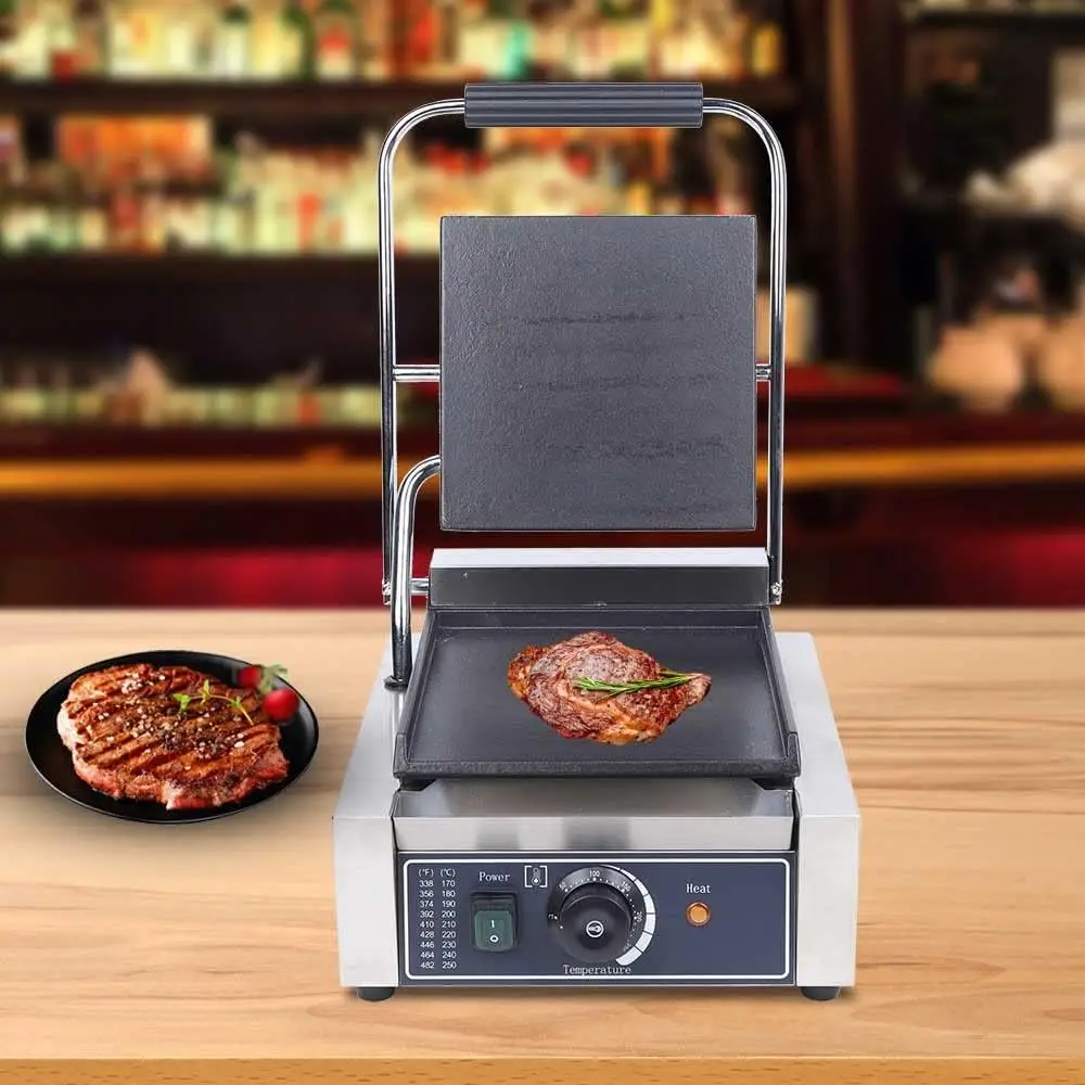 شواية بانيني التجارية، 110 فولت 1800 وات، شبكة ضغط ساندويتش كهربائية فردية مع التحكم في درجة الحرارة، صانع الساندوتشات ذو السطح المسطح الناعم