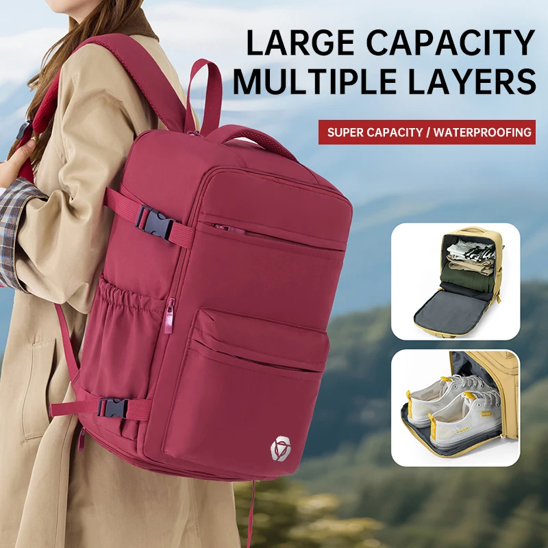 Mochila Feminina Transfronteiriça, Super Grande Capacidade, Multifuncional, com Compartimento para Calçados, Viagem Curta, Mochila Escolar de Nylon Impermeável, Bolsa de Maternidade
