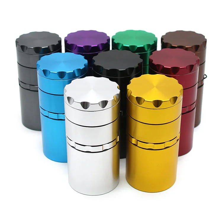 

New 50mm-5-layer Aluminum Alloy Cigarette Grinder with Storage Tank, Missing Corner Grinder, 2-in-1 Cigarette Crusher