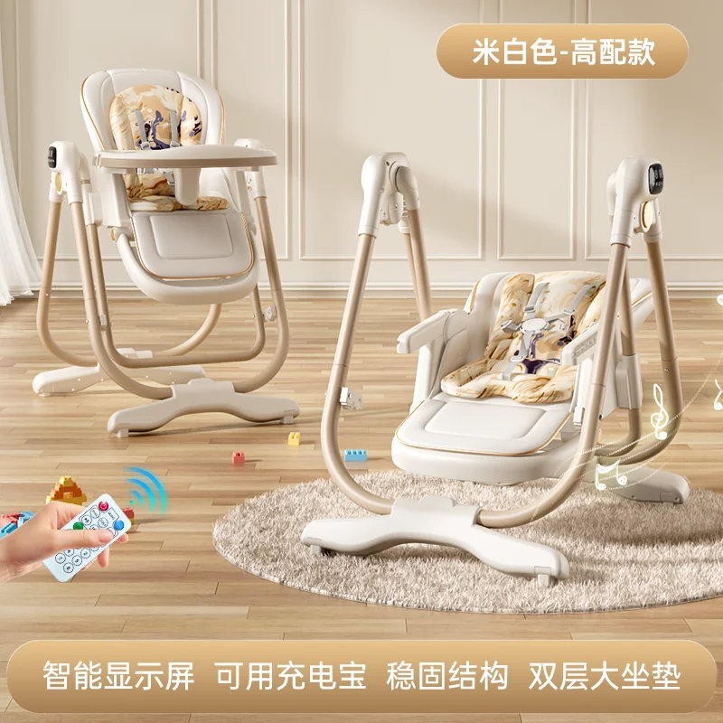 Kinderstoel en schommelzitje 2-in-1, 0-6 jaar, multifunctionele baby-eetkamerstoel, slimme snelheidsregeling, zachte zitting met 8 niveaus