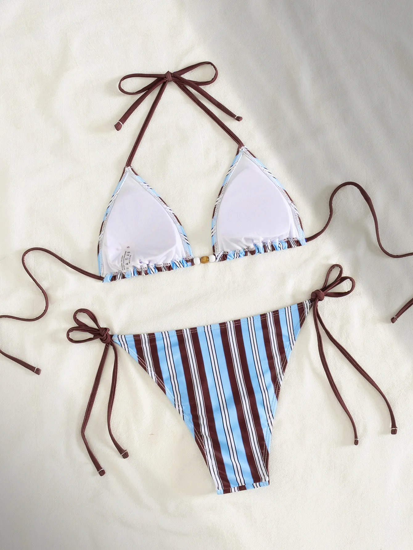2026 Neuer Textur-Stoff Perlen-Accessoires Verstellbarer Taillenbund Falten-Bikini Zweiteiliger Badeanzug für Damen Bademode – Detail 7