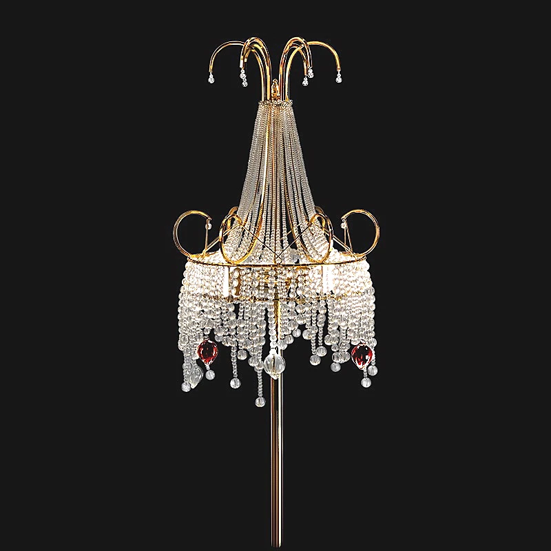 

New golden luxury European personalized wedding room bedroom bedside living room store led tassel crystal floor lamp