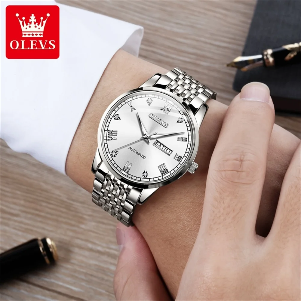 OLEVS Watch for Men Automatic Classic Mechanical Watch Luxury Stainless Steel Dress Casual Waterproof Day/Date Calendar watch