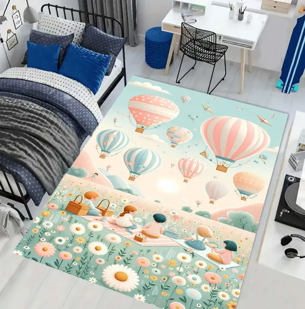 Cartoon Hot Air Balloon Animal Bee Carpet Nursery Decor Rug Living Room Sofa Rug Bedroom Rug Parent-child Activity Door Mat