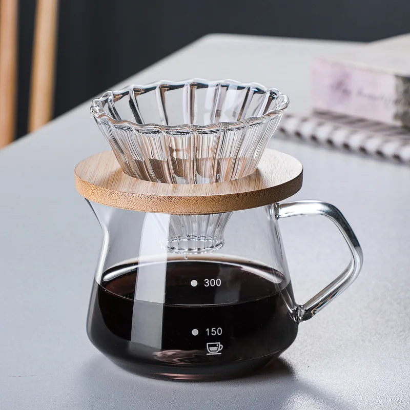Pour Over Coffee Maker Set Glass Carafe Coffee with Glass Coffee Filter Drip Coffee Maker Set for Home or Office 600ml 300ml