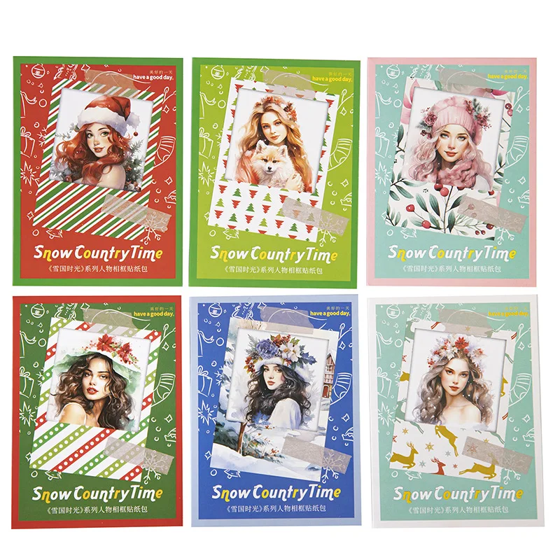 15Pcs Stickers per pack Snow Country Time Christmas Polaroid character account decoration collage Stationery Scrapbook 144*96mm