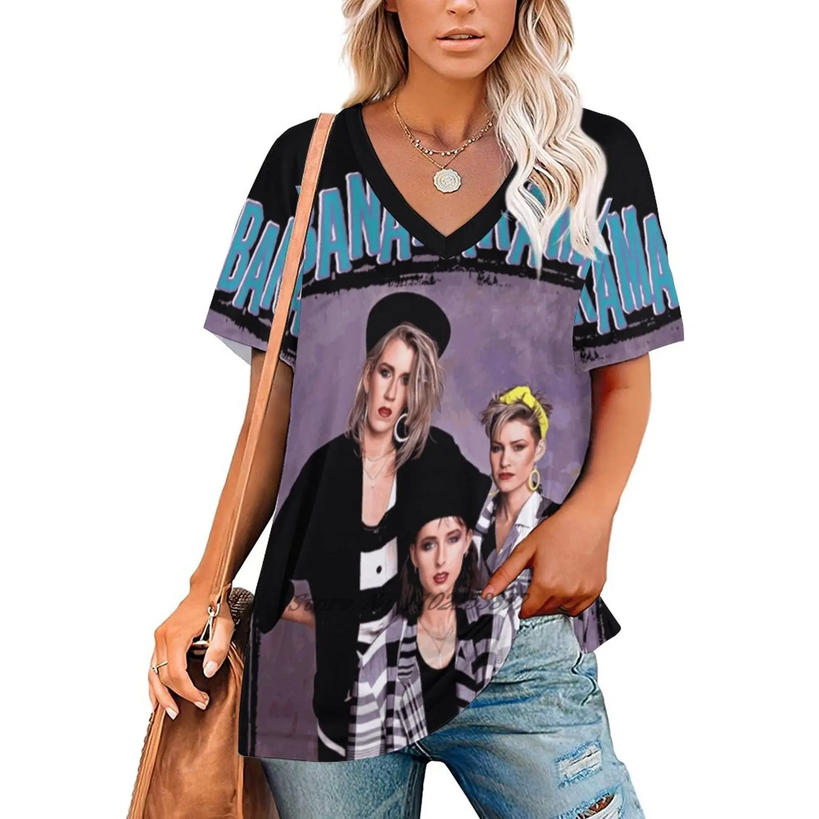 Bananarama Women V Neck T-Shirt Casual Sexy T Shirts Hollow Out Zipper Pullover Top Bananarama Band Venus Keren Woodward Sara