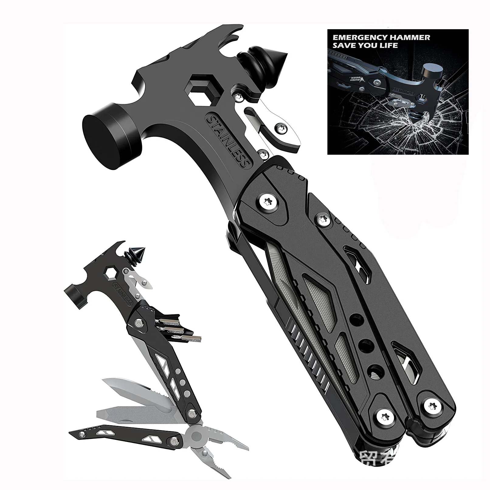 

Suitable for Multifunctional Window Breaking Safety Hammer Multifunctional Hammer Pliers Vehicle Emergency Multifunctional Crois