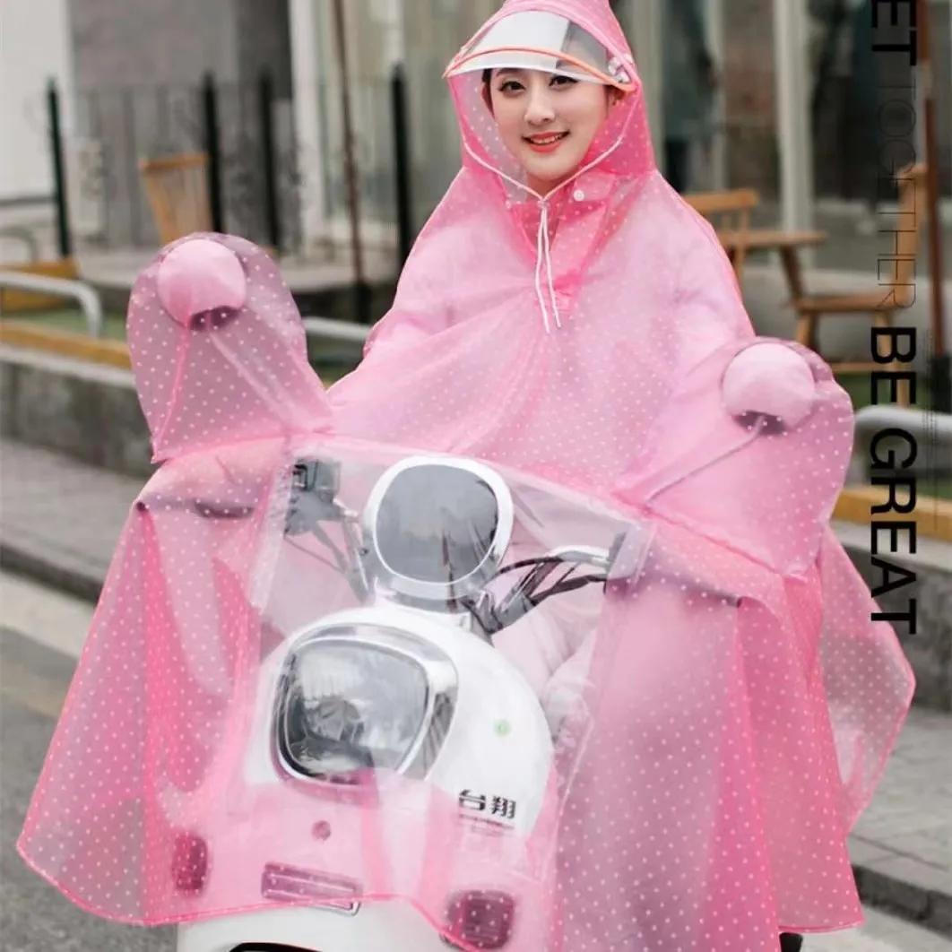 Impermeável a bateria de bicicleta elétrica para mulheres e homens, borda dupla destacável, motocicleta, borda grande, poncho de chuva transparente, tamanho grande, adulto