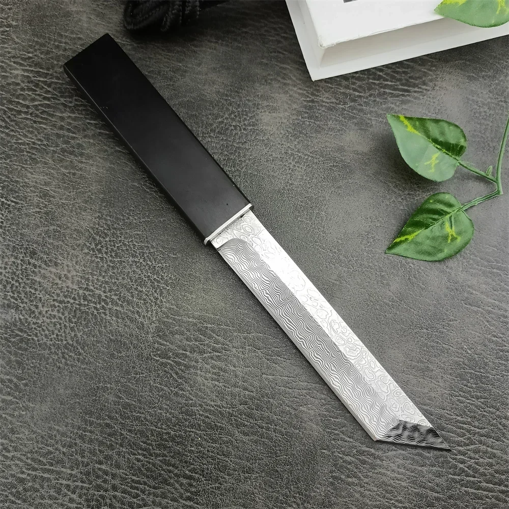 Hunting Damascus Warrior Fixed Blade Knife Steel Tanto Blade Ebony Handle with Original Box Survival EDC Tool Military Knives