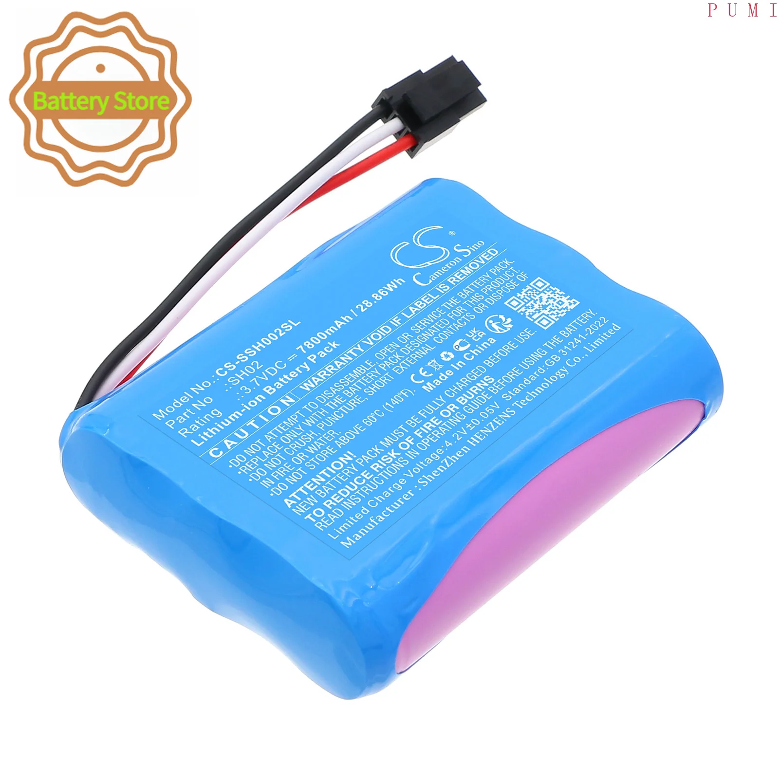 CS Replacement Battery for Simplehuman ST3007,ST3011,ST3024 PN:SH02 7800mAh / 28.86Wh