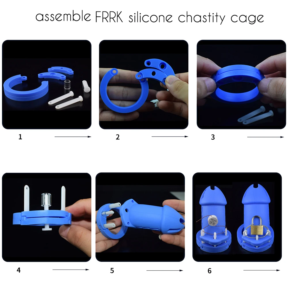 FRRK 113 114 123 Soft Silicone Male Chastity Cage Device with 5 Penis Rings Adults Femboy Sextoys Fetish Sex Products Shop