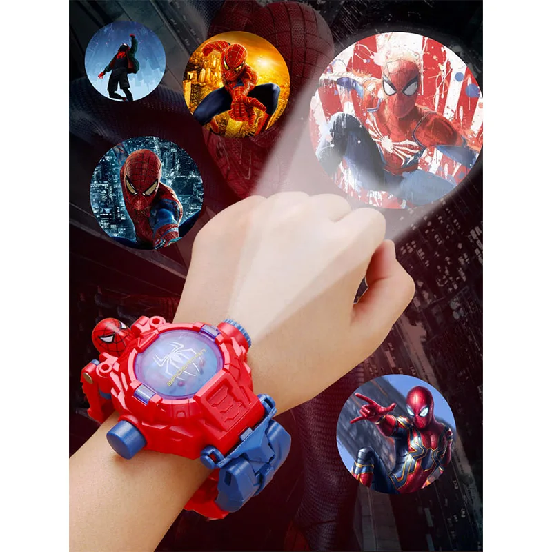 24 Projection Patterns Spiderman Children Watches Kids Toys Deformation Robot Projection Electronic Clock School Christmas Gifts