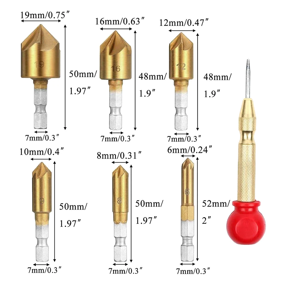 H-W 26-Pack Woodworking Chamfer Drilling Tools Drill Bits Set Wood Plug Cutter Three Pointed Countersink Drill Bits