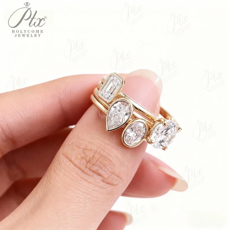 

Кольцо с муассанитом на заказ, штабелируемое, цвет D, VVS1, круглая груша, 10 К/14 К/18 К, сверкающее роскошное обручальное ювелирное изделие, подарки для женщин и мужчин