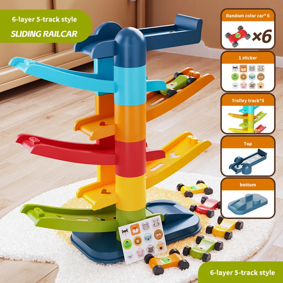Cartoon Puzzle Kinder Gleiten Track Auto Mini Auto Trägheit Mädchen Baby 3-jährigen Jungen Spielzeug Multi Schicht cartoon Puzzle Rutsche Auto
