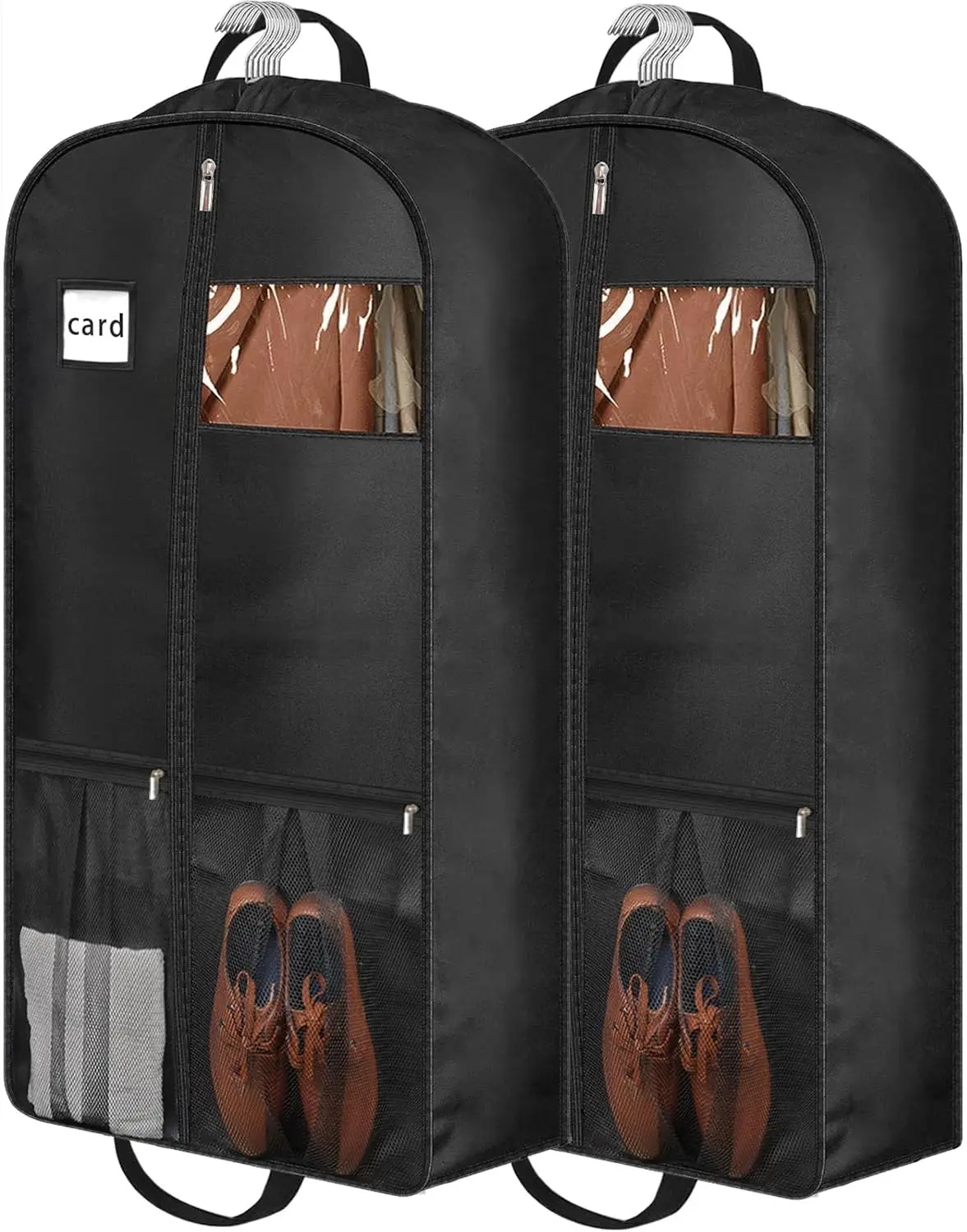 

43" Heavy Duty Garment Bags for Travel, 6.5" Gusseted Suit Bags, 2 Pack with Pockets & Handles