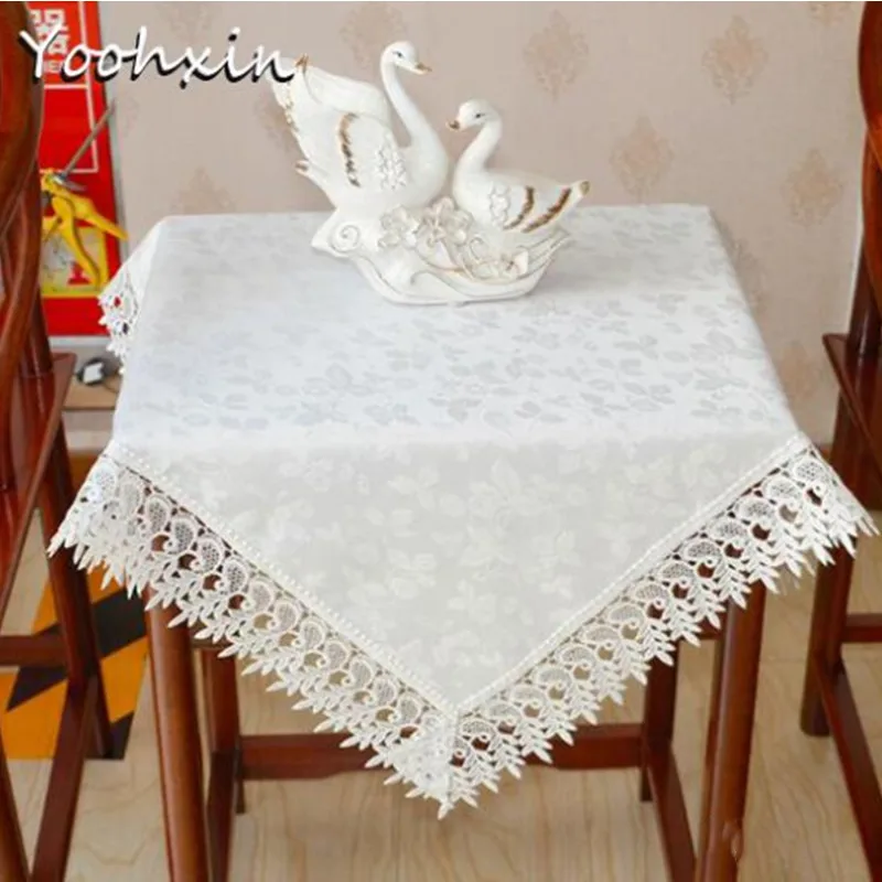 Modern Lace satin Embroidered Table Cover Cloth Towel Christmas Wedding Tea Coffee White Party Dining Tablecloth Placemat Decor