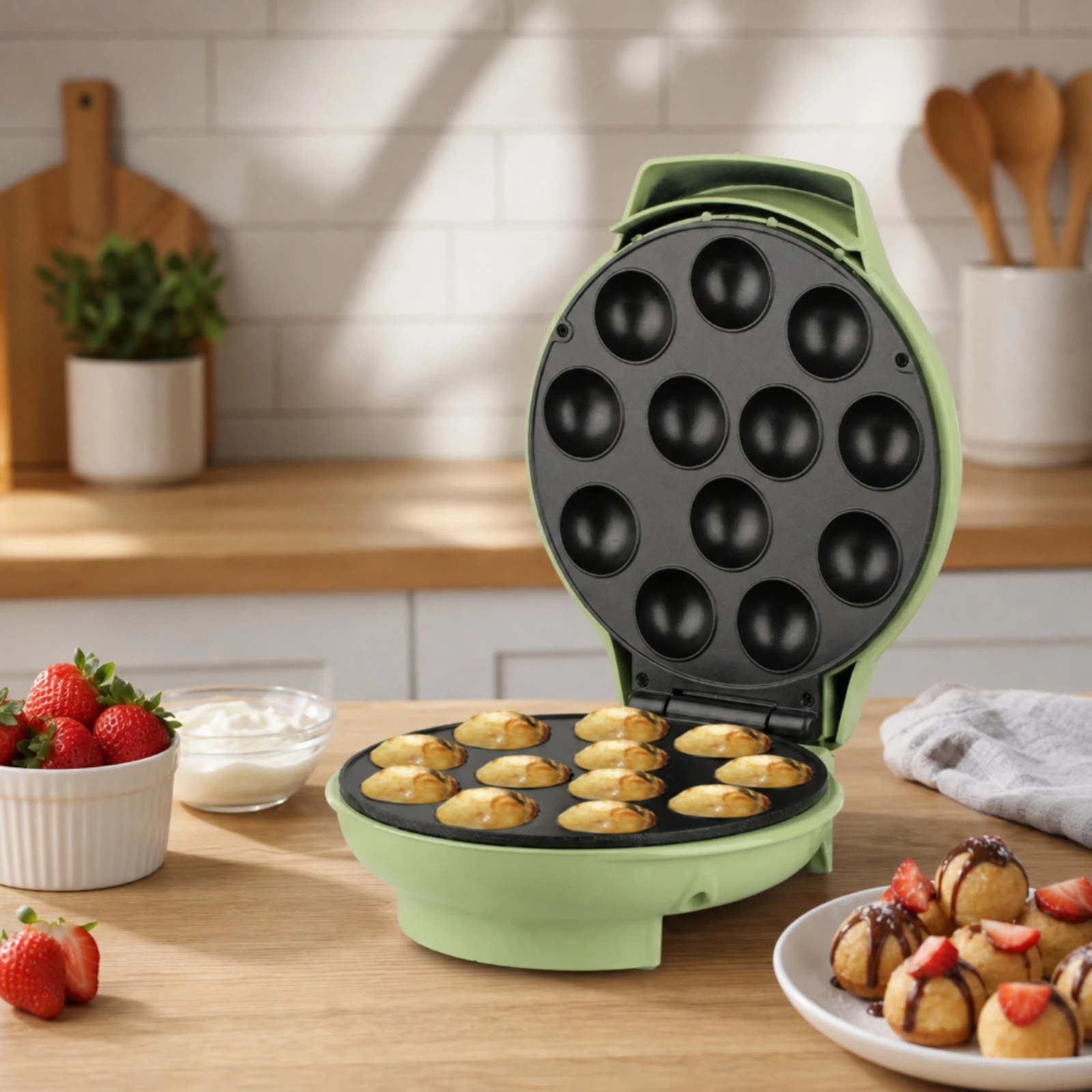 Takoyaki Maker Electric Takoyaki Pan with Lid Cake Bite Maker Countertop Cooker Easy Clean for Home Cooks, Kitchen, Parties view 5