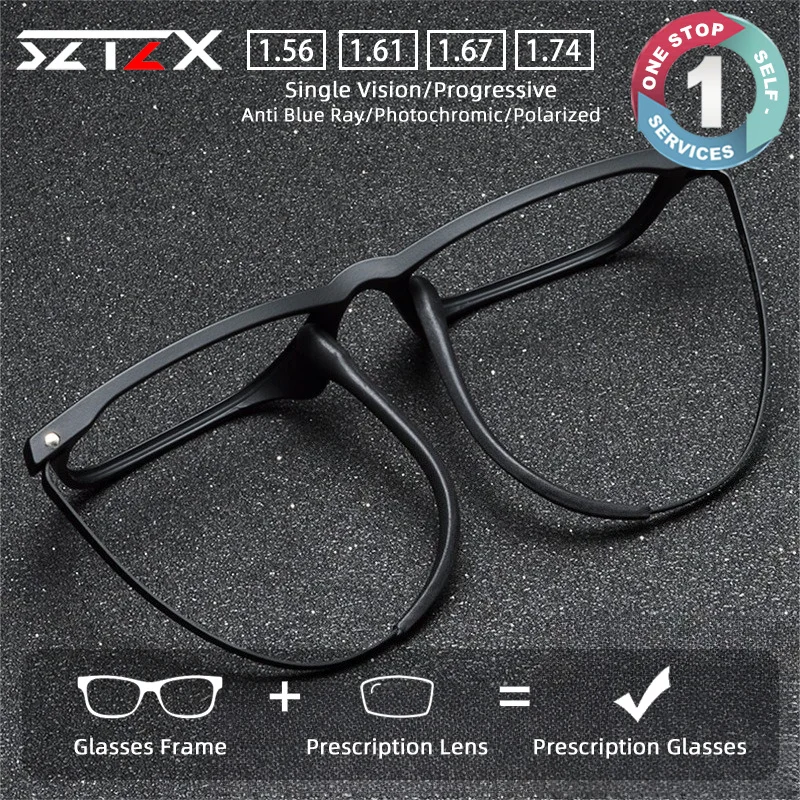 SZTZX Lunettes de vue ultralégères et minimalistes, anti-lumière bleue, en TR90 et titane, pour myopie, lunettes de lecture progressives personnalisées