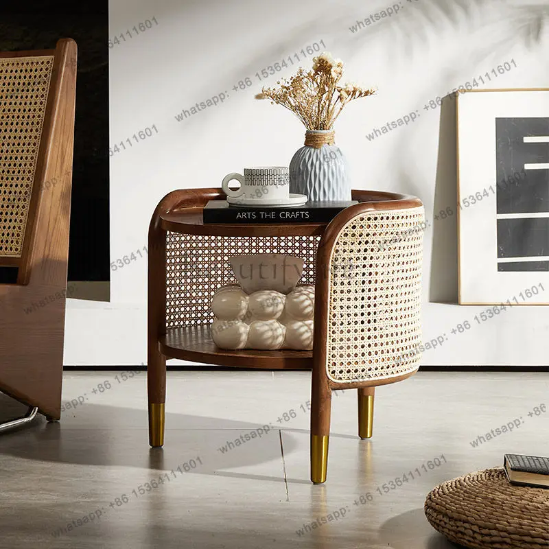 LD Nordic modern small apartment living room round edge few rattan coffee table bedside table