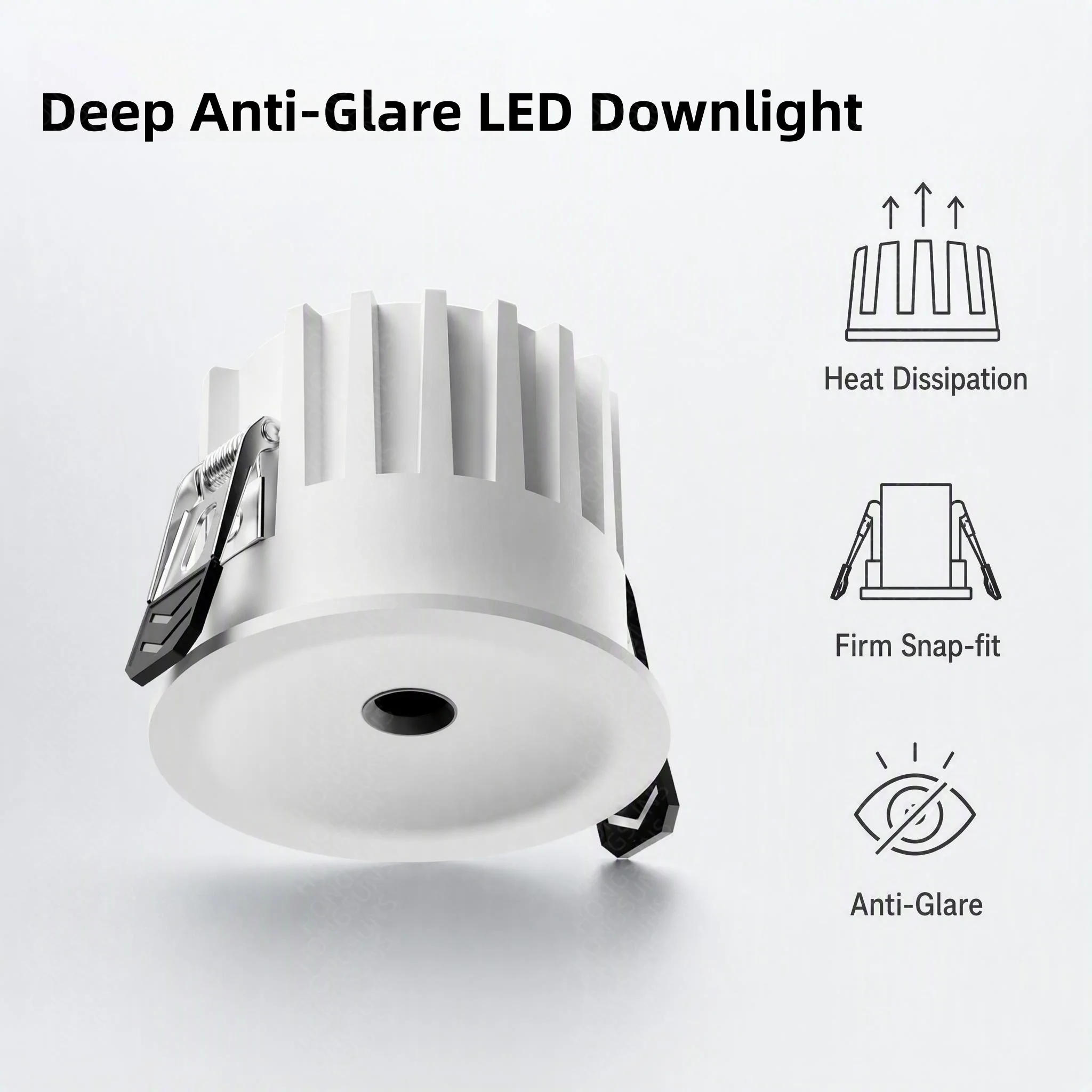Deep Anti-Glare Recessed LED Downlight,12W 75mm Cutout Embedded Ceiling Spotlight for Home Hotel Office
