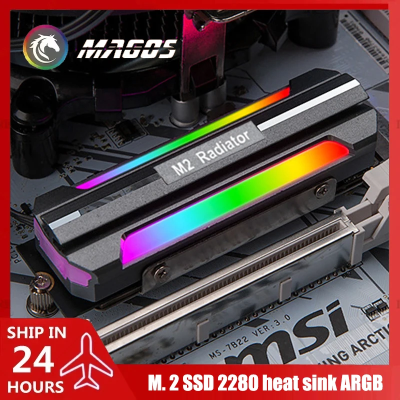 M.2 NVME SSD Heatsink 5V 3Pin ARGB Colored Lights 2280 Solid State Drive Cooler NVME Slim Armor, Black