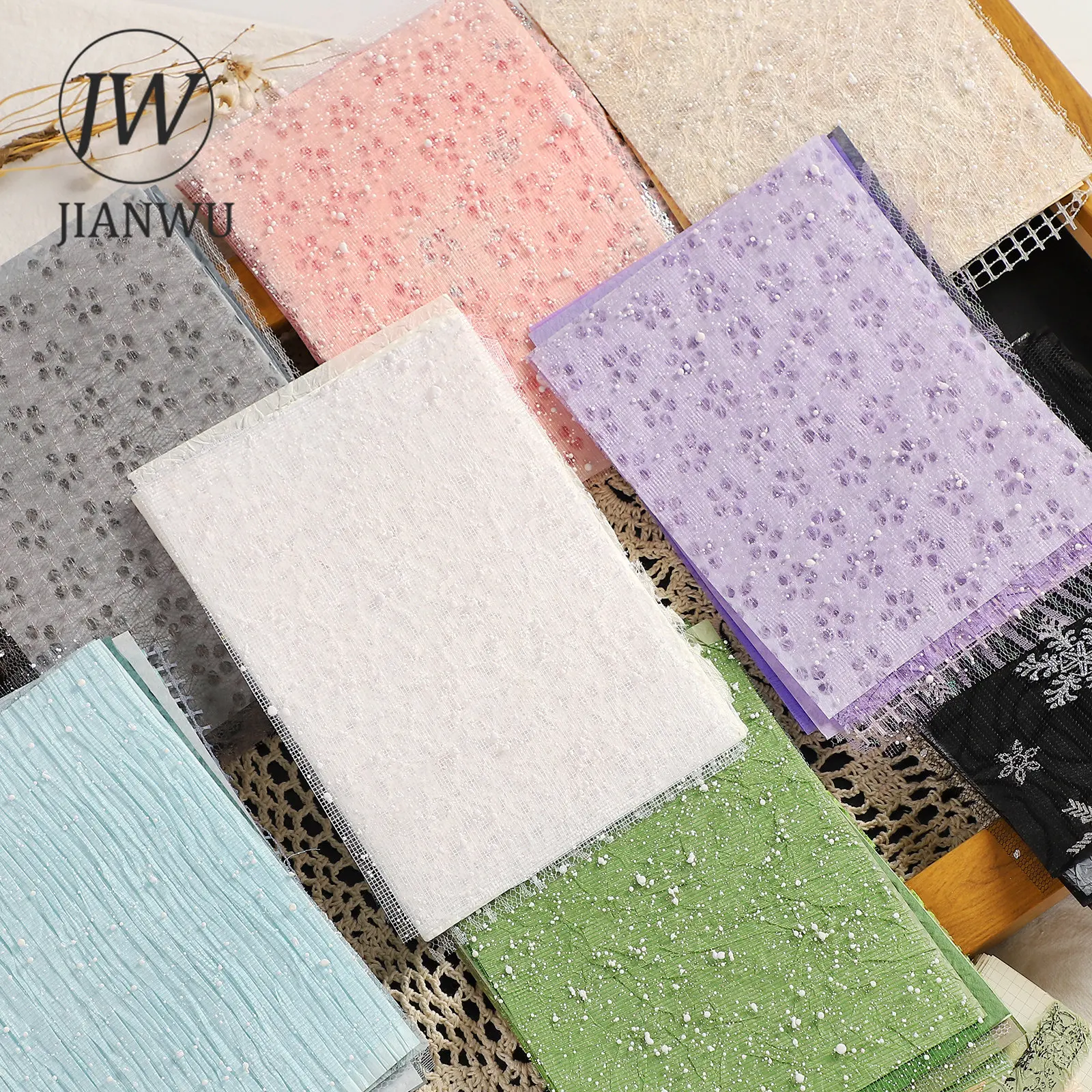 JIANWU 10 Sheets A5 Gauze Mesh Hollow Mixed Special Material Paper Journal Memo Pad DIY Scrapbooking Decoration Paper Stationery