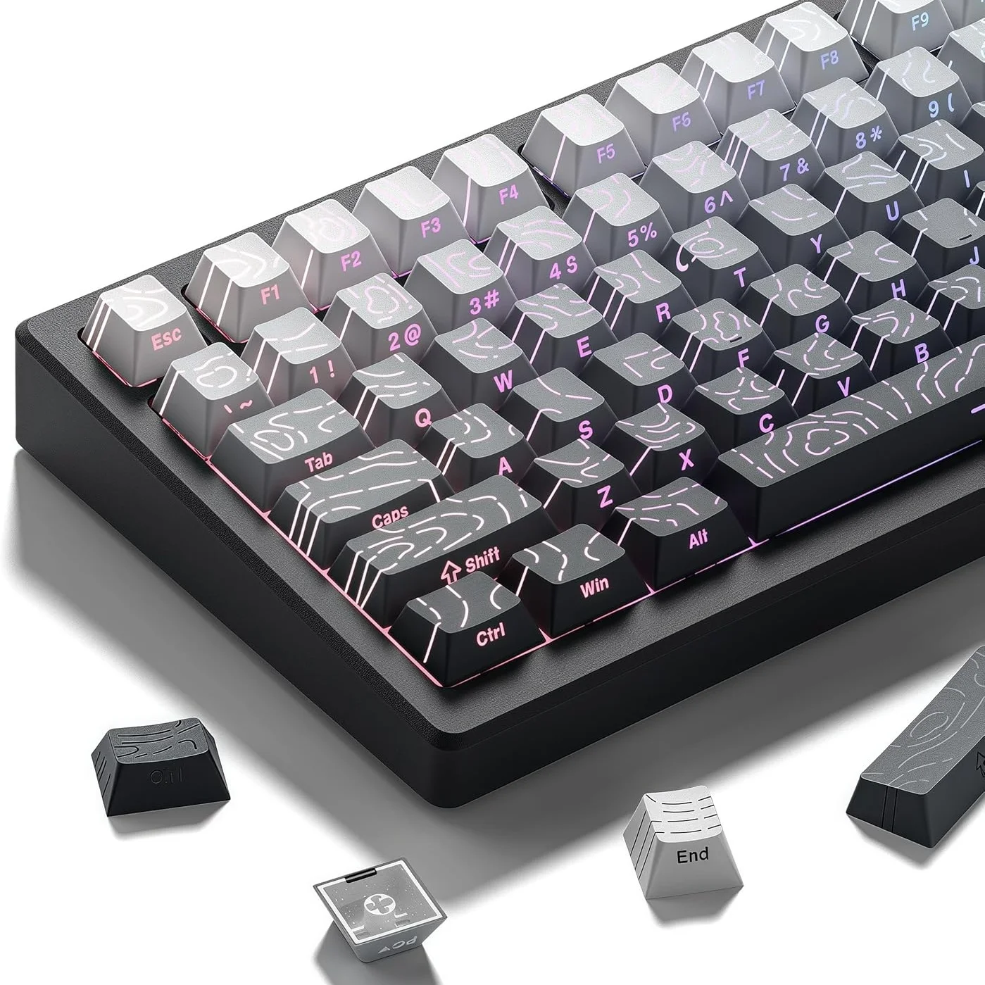 133 Key Polar Day Contour PBT Double Shot Keycaps Cherry Profile Side-lit Shine Through Keycaps for MX Switches Gaming Keyboard