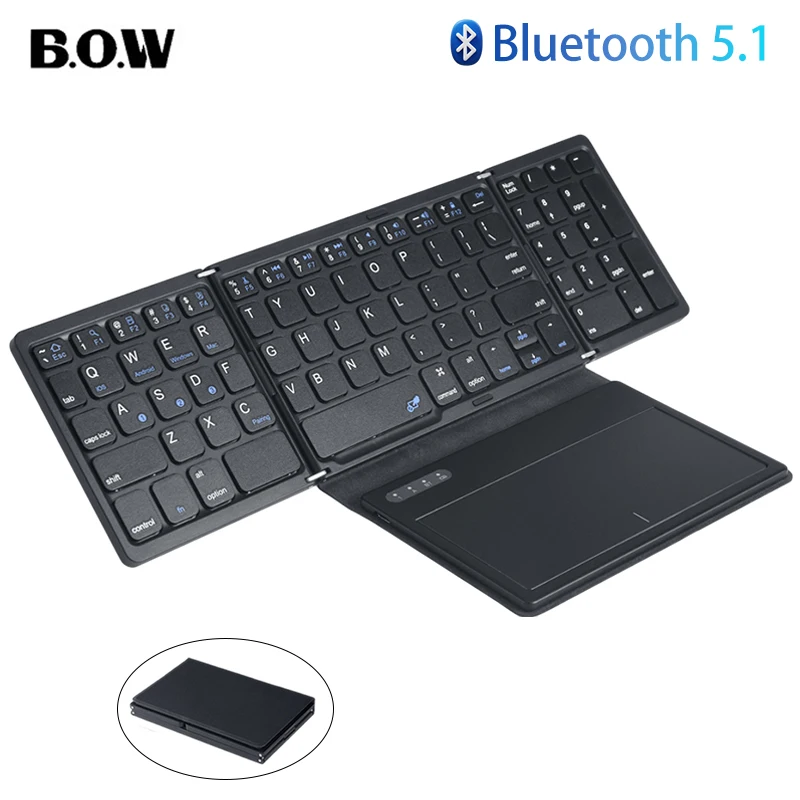 BOW Składana klawiatura Bluetooth z kieszonką na touchpad Składana klawiatura do laptopa Telefon Tablet Bezprzewodowa klawiatura z możliwością ładowania
