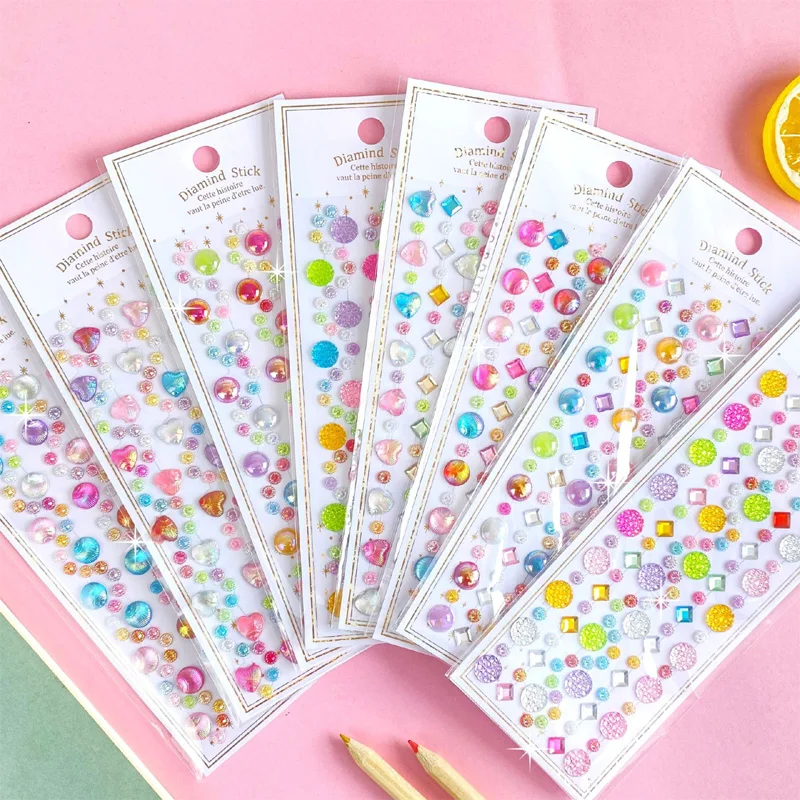 2 Pcs/Set Children\'s 3D Diamond Crystal Acrylic Gem Colorful Cute Creative Shiny DIY Sticker Decoration