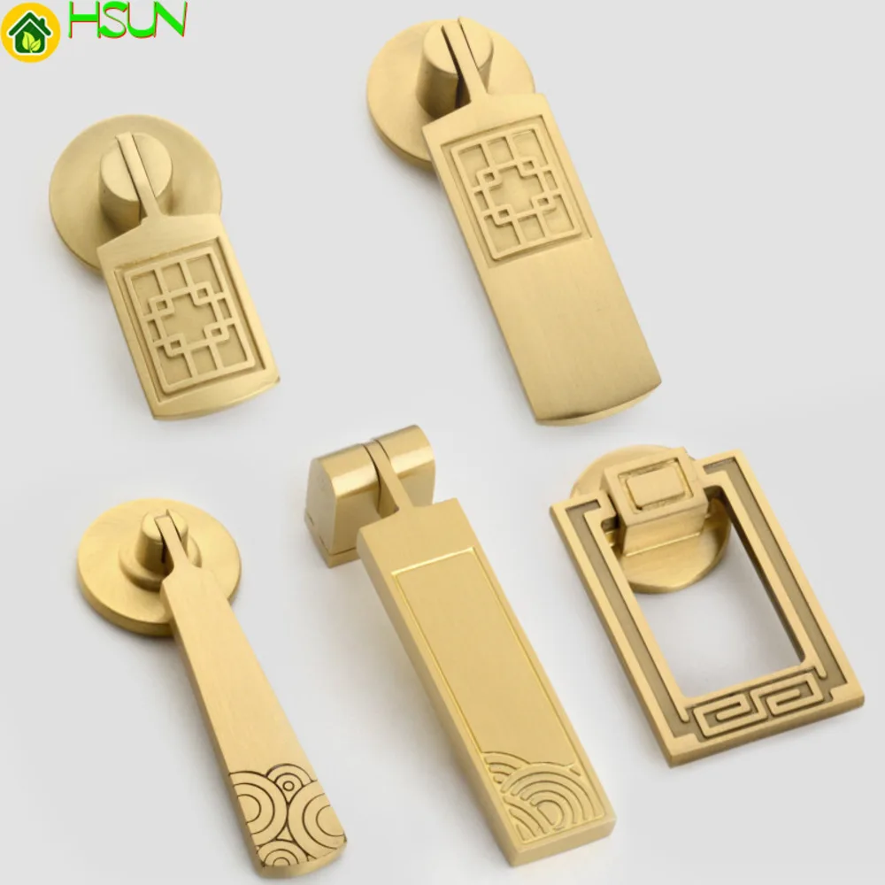 New Chinese cabinet door handle pure copper drawer wine cabinet door handle brass cabinet furniture small handle light luxury