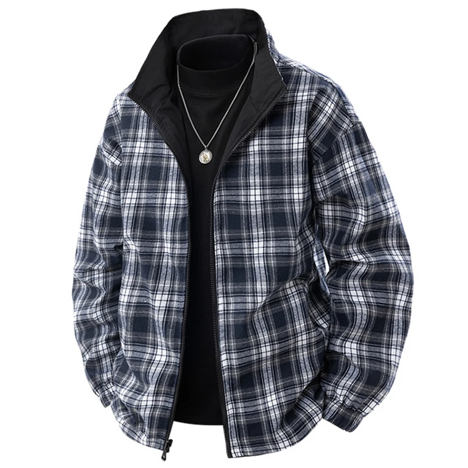 Two Sided Jacket Men Plaid Jacket Coats Spring Autumn Windbreaker Jacket Fashion Casual Double Sided Coat Male Outerwear