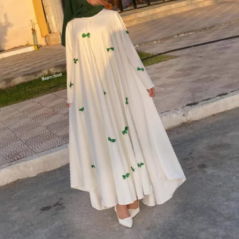 الشرق الأوسط المرأة العربية 2025 دبي جديد كبير الحجم جرس كم فراشة عقدة رداء طويل فستان مسلم مجموعة المرأة الموضة