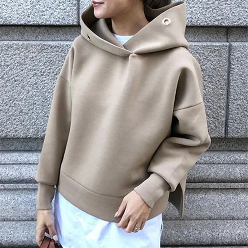 

Women Sweatshirt Long-sleeved Women's Hoodie Solid Color All-match Casual Ladies Clothes Autumn and Winter Thick Split Pullovers