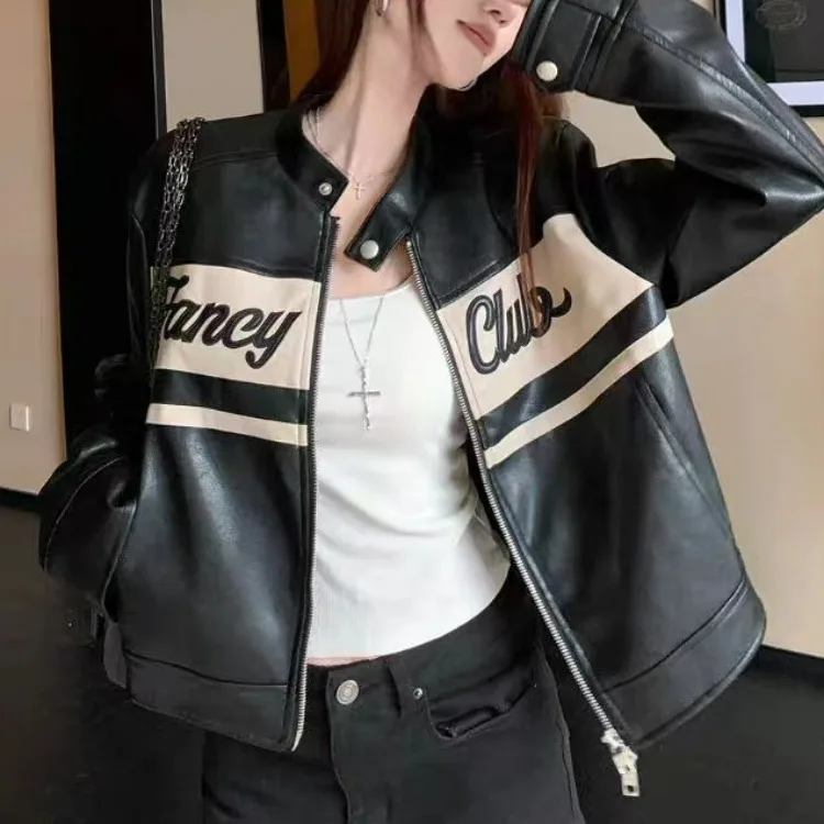 Classic Black Street Style Leather Jacket Women's Loose Fashion Trend High-End Feelings Jacket Autumn New Style PU Coat