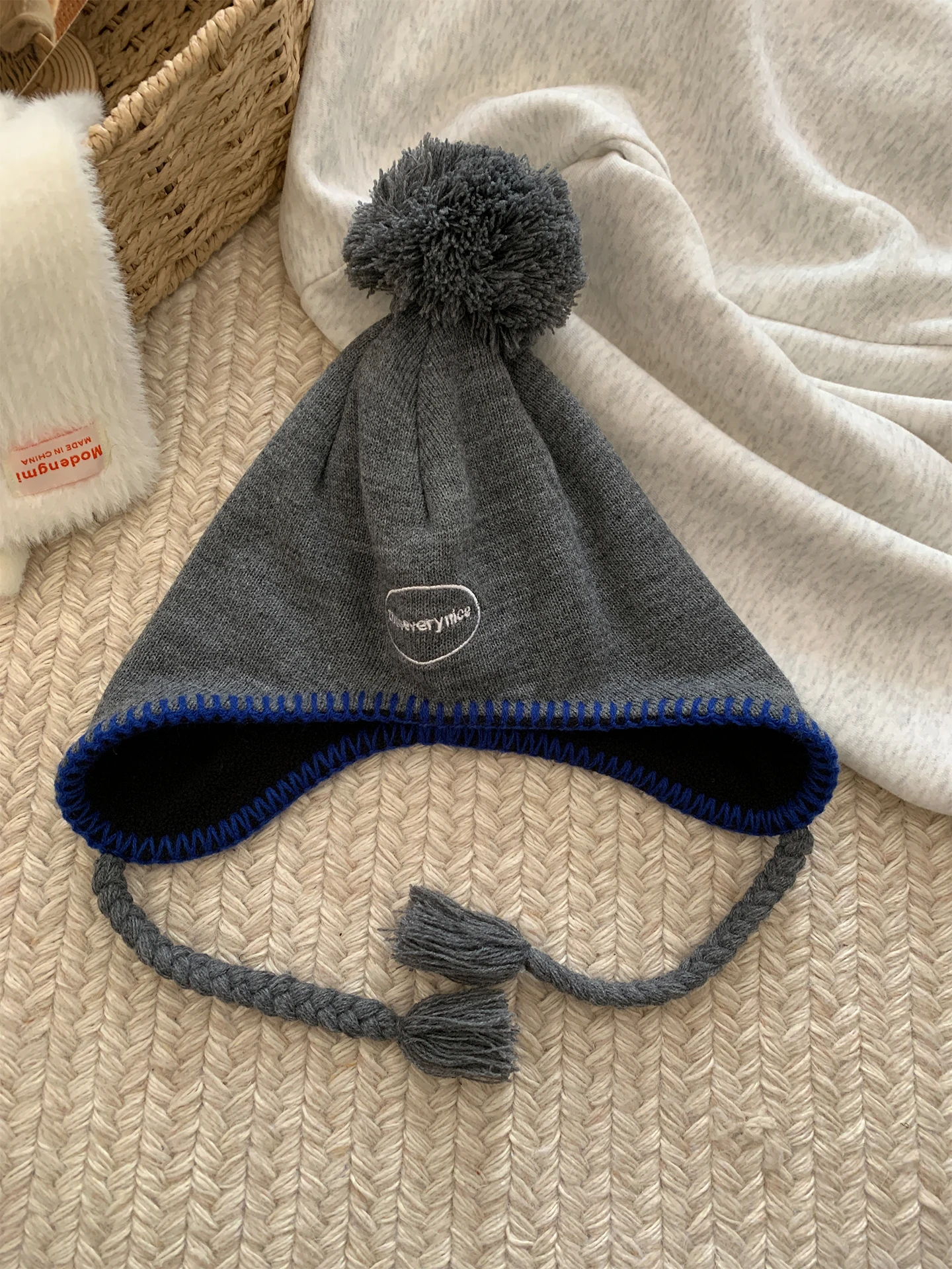 Korean Style Fleece Lined Flying Lei Feng Hat Autumn Winter Warm Ear Protection Fashionable Versatile Tassel Woolen Cap for Y...