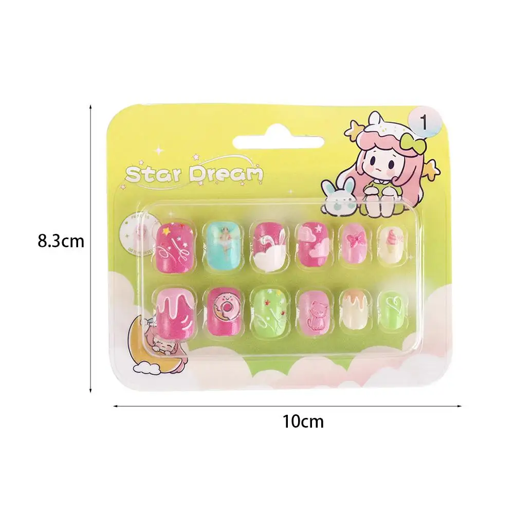 Ensemble de 12 faux ongles pour enfants, accessoires de manucure, dessin animé, couverture complète, N64.N64.Nail Art