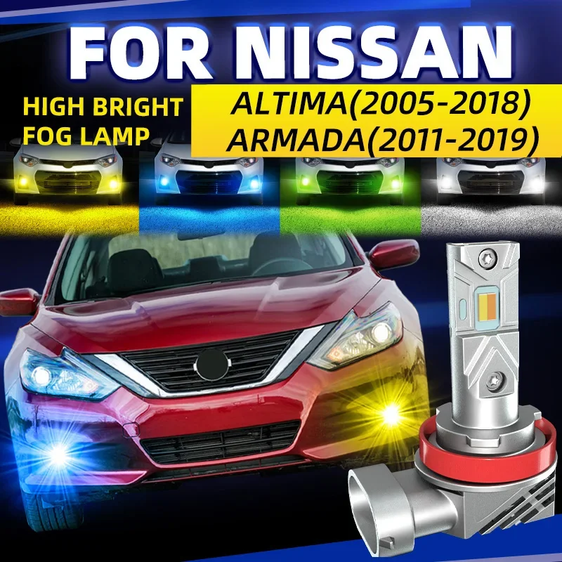 2×Car LED Front Fog Light Bulbs White Yellow Dual Colors Switchback Lamps For Nissan Altima Armada 2005-2012-2015 2016 2017-2019