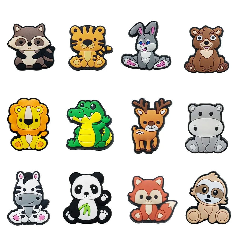 12pcs Cute animals Shoes Charms Accessories Fit Clog Backapck Wristbands Shoe Decorate Buckle Christmas Parties Kids Gift