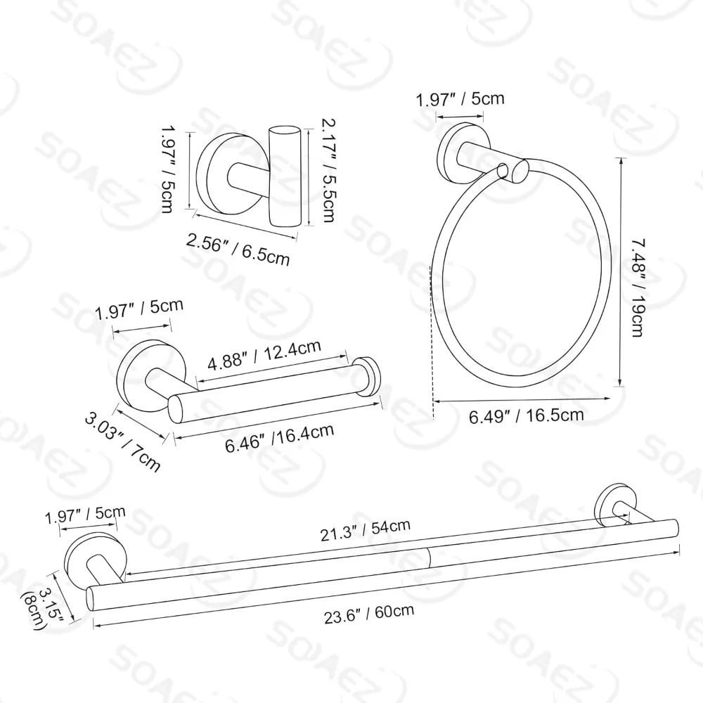 Conjunto de 10 peças de acessórios de hardware de banheiro de 23,6 polegadas, barras de toalha