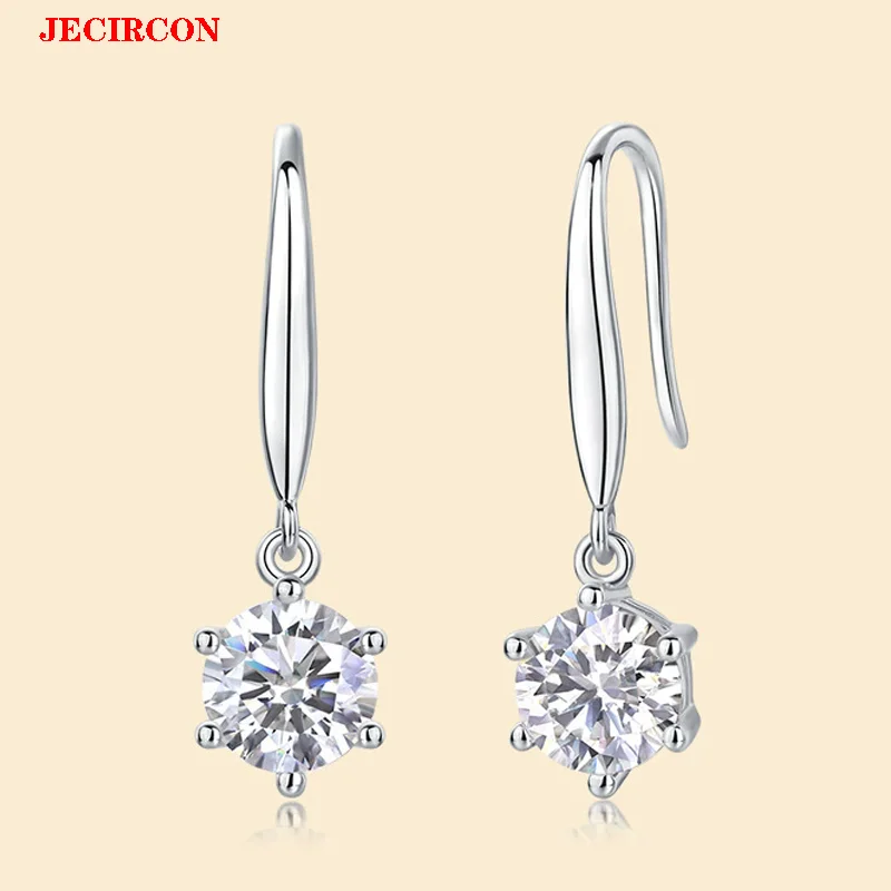 

JECIRCON 1CT Moissanite S925 Sterling Silver Dangle Earrings Classic Round Cut Hook Earrings, Exquisite Luxury Jewelry for Women