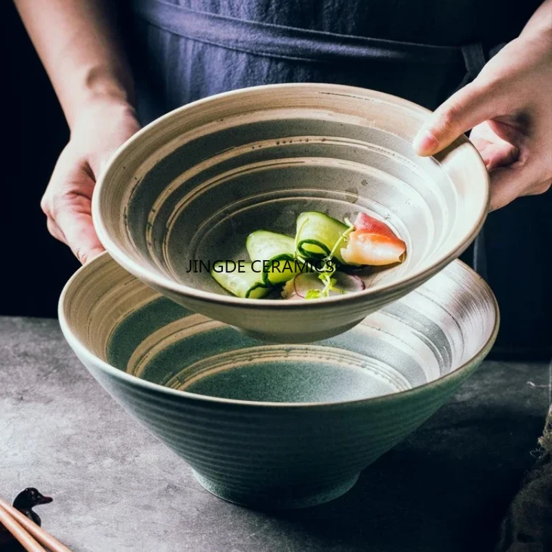 1pc Japanese Lamian Noodles Bowl Household Plates Cutlery Set Ceramic Beef Noodle Soup Bowl Kitchenware Restaurant Tableware
