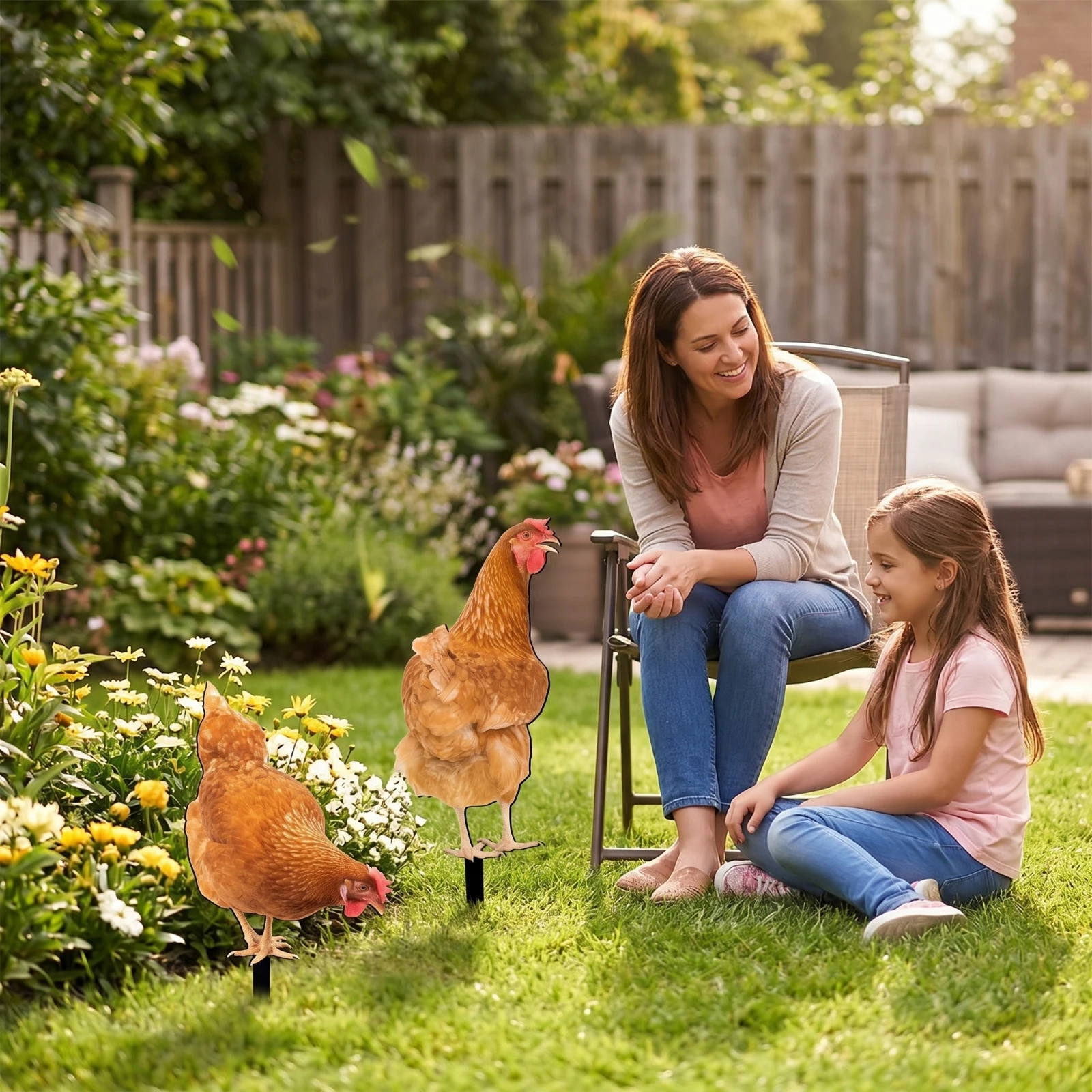 2 Pieces Acrylic Chicken Silhouettes Easy-Install Chicken Garden Stakes Silhouette Statue Cute Yard Art Playful for Gardeners