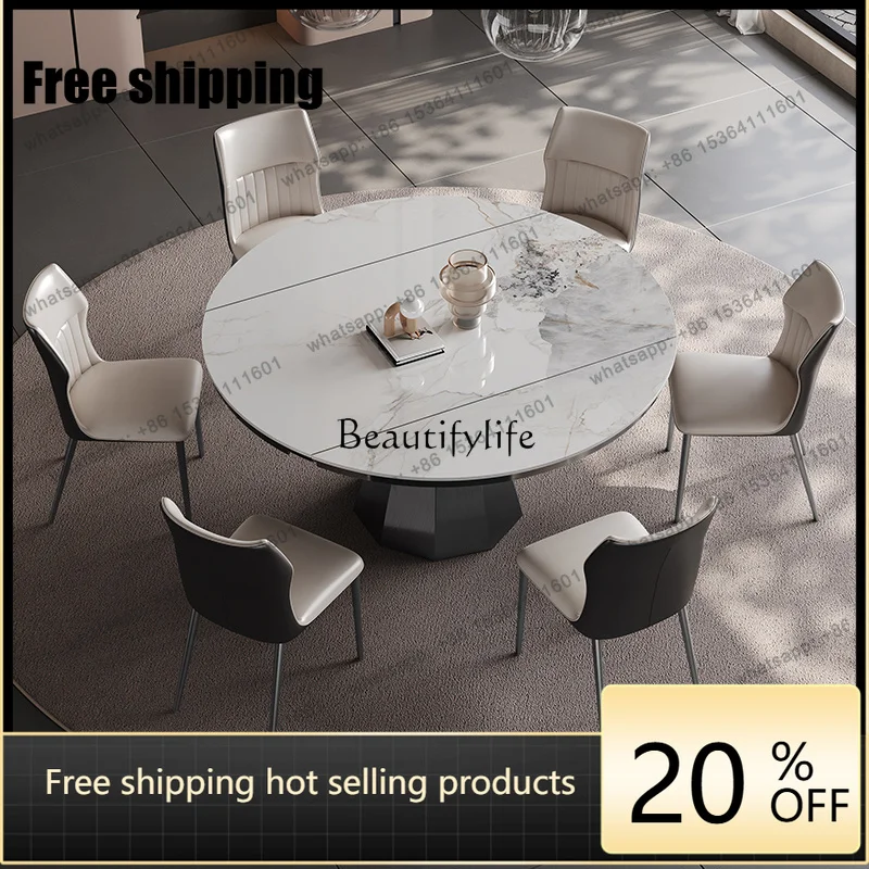 Factory Direct  Rock slab dining table retractable folding square and round dual-purpose modern light luxury round table